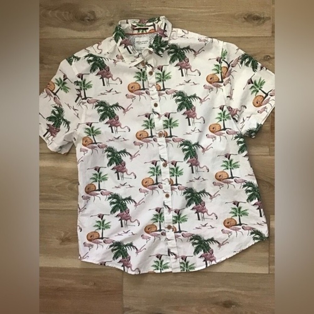 Denim & Flower Flamingo Button Down Shirt XL